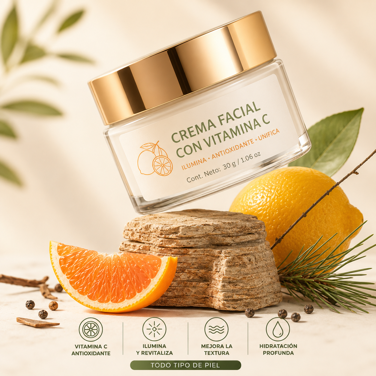 Crema Facial con Vitamina C — Iluminadora y Antiedad