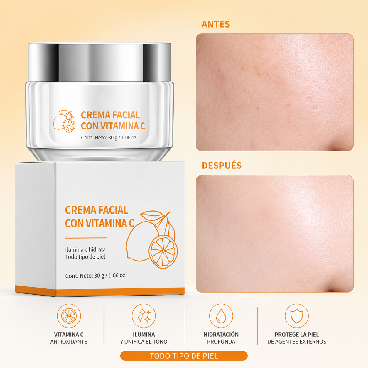 Crema Facial con Vitamina C — Iluminadora y Antiedad
