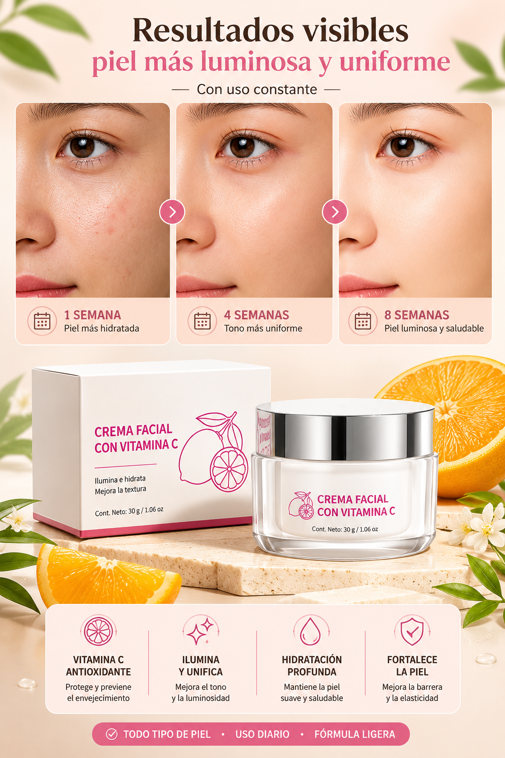 Crema Facial con Vitamina C — Iluminadora y Antiedad