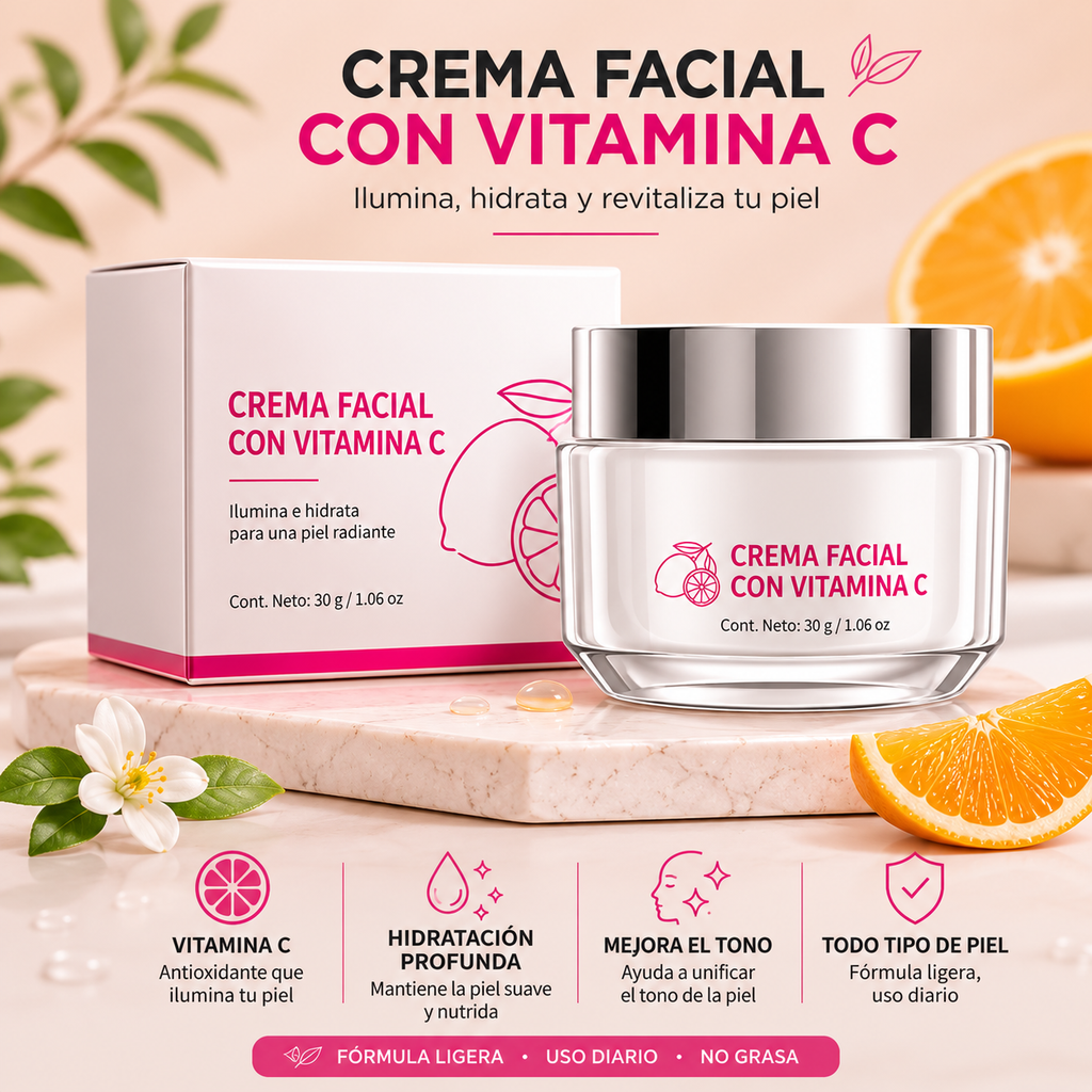 Crema Facial con Vitamina C — Iluminadora y Antiedad