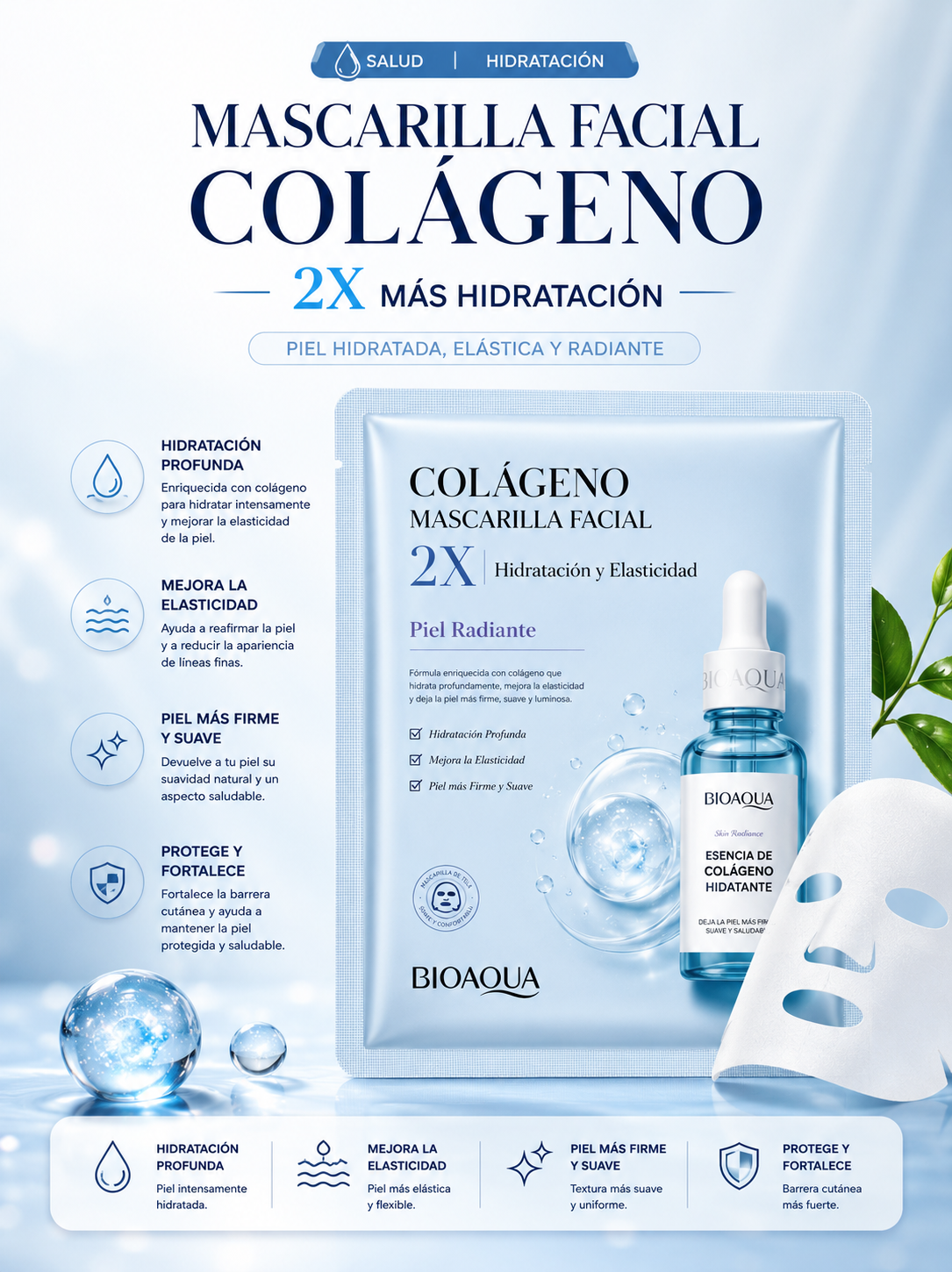 Pack de Mascarillas Faciales de Tela (10 uds) — Hidratante y Reafirmante