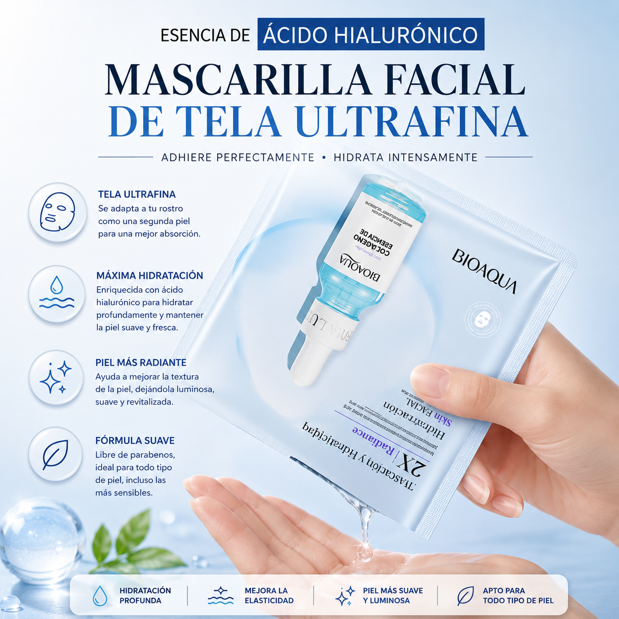 Pack de Mascarillas Faciales de Tela (10 uds) — Hidratante y Reafirmante